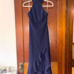 Lulu's Navy Glitter Halter High-Low Evening Dress